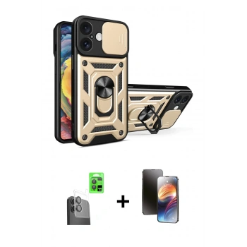 MARSİLYAN™- iPhone 16 Kılıf Ahenk Klasik - Siyah 3D Antistatik Mat Seramik Nano Ekran Koruyucu + Raze Metal Kamera Lens - SH