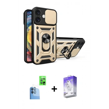 MARSİLYAN™- iPhone 16 Kılıf Ahenk Klasik - Siyah Bilvis 5in1 3D Magic Cam Ekran Koruyucu + Raze Metal Kamera Lens - LT