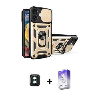 MARSİLYAN™- iPhone 16 Kılıf Ahenk Klasik - Siyah Bilvis 5in1 3D Magic Cam Ekran Koruyucu + PVD Metal Kamera Lens - YL