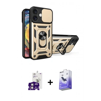 MARSİLYAN™- iPhone 16 Kılıf Ahenk Klasik - Siyah Bilvis 5in1 5D Magic Hayalet Cam Ekran Koruyucu + Bilvis Titan Kamera Lens - PE