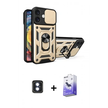 MARSİLYAN™- iPhone 16 Kılıf Ahenk Klasik - Siyah Bilvis 5in1 5D Magic Hayalet Cam Ekran Koruyucu + PVD Metal Kamera Lens - MI