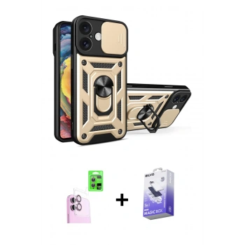 MARSİLYAN™- iPhone 16 Kılıf Ahenk Klasik - Siyah Bilvis 5in1 5D Magic Hayalet Cam Ekran Koruyucu + Raze Metal Kamera Lens - PE