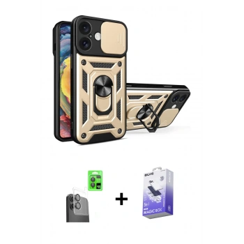 MARSİLYAN™- iPhone 16 Kılıf Ahenk Klasik - Siyah Bilvis 5in1 5D Magic Hayalet Cam Ekran Koruyucu + Raze Metal Kamera Lens - SH