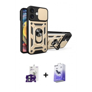 MARSİLYAN™- iPhone 16 Kılıf Ahenk Klasik - Siyah Bilvis 5in1 5D Magic Hayalet Cam Ekran Koruyucu + Bilvis Titan Kamera Lens - YL