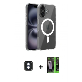 MARSİLYAN™- iPhone 16 Kılıf Ahenk Minimal Serisi - Şeffaf 360 Full Body Arka Koruyucu + PVD Metal Kamera Lens - MI