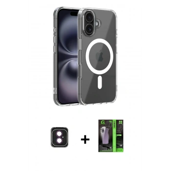 MARSİLYAN™- iPhone 16 Kılıf Ahenk Minimal Serisi - Şeffaf 360 Full Body Arka Koruyucu + PVD Metal Kamera Lens - PE