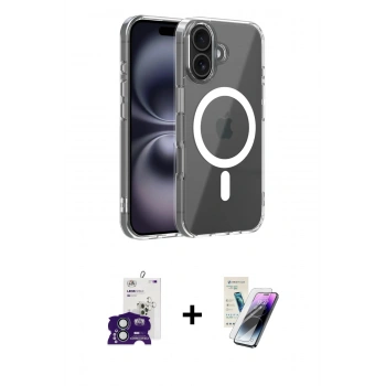 MARSİLYAN™- iPhone 16 Kılıf Ahenk Minimal Serisi - Şeffaf Pasifik Cam Ekran Koruyucu + Bilvis Titan Kamera Lens - YL