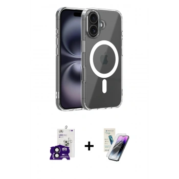 MARSİLYAN™- iPhone 16 Kılıf Ahenk Minimal Serisi - Şeffaf Pasifik Cam Ekran Koruyucu + Bilvis Titan Kamera Lens - SH