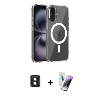 MARSİLYAN™- iPhone 16 Kılıf Ahenk Minimal Serisi - Şeffaf Pasifik Cam Ekran Koruyucu + PVD Metal Kamera Lens - MI