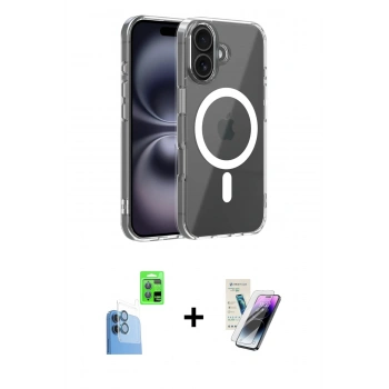 MARSİLYAN™- iPhone 16 Kılıf Ahenk Minimal Serisi - Şeffaf Pasifik Cam Ekran Koruyucu + Raze Metal Kamera Lens - LT