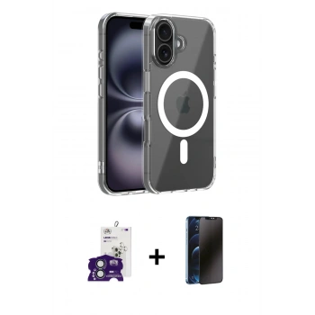 MARSİLYAN™- iPhone 16 Kılıf Ahenk Minimal Serisi - Siyah 3D Antistatik Hayalet Cam Ekran Koruyucu + Bilvis Titan Kamera Lens - YL