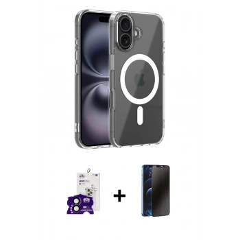 MARSİLYAN™- iPhone 16 Kılıf Ahenk Minimal Serisi - Siyah 3D Antistatik Hayalet Cam Ekran Koruyucu + Bilvis Titan Kamera Lens - SH
