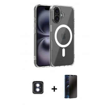 MARSİLYAN™- iPhone 16 Kılıf Ahenk Minimal Serisi - Siyah 3D Antistatik Hayalet Cam Ekran Koruyucu + PVD Metal Kamera Lens - MI