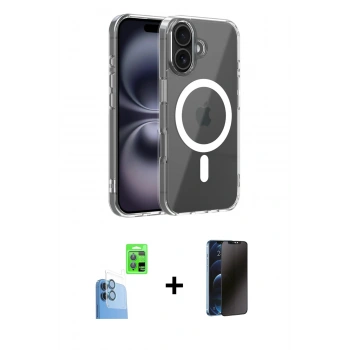 MARSİLYAN™- iPhone 16 Kılıf Ahenk Minimal Serisi - Siyah 3D Antistatik Hayalet Cam Ekran Koruyucu + Raze Metal Kamera Lens - LT