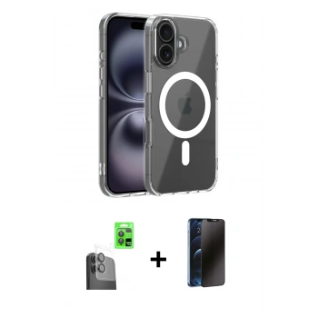 MARSİLYAN™- iPhone 16 Kılıf Ahenk Minimal Serisi - Siyah 3D Antistatik Hayalet Cam Ekran Koruyucu + Raze Metal Kamera Lens - SH