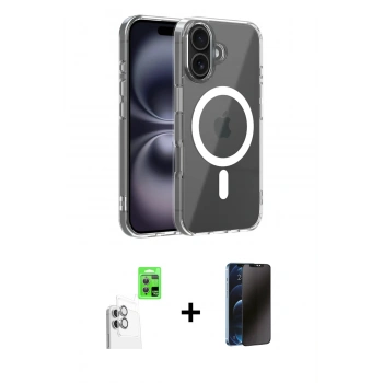 MARSİLYAN™- iPhone 16 Kılıf Ahenk Minimal Serisi - Siyah 3D Antistatik Hayalet Cam Ekran Koruyucu + Raze Metal Kamera Lens - BZ