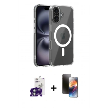 MARSİLYAN™- iPhone 16 Kılıf Ahenk Minimal Serisi - Siyah 3D Antistatik Mat Seramik Nano Ekran Koruyucu + Bilvis Titan Kamera Lens - YL