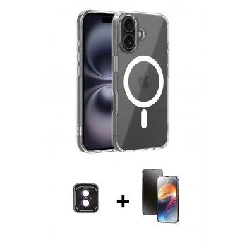 MARSİLYAN™- iPhone 16 Kılıf Ahenk Minimal Serisi - Siyah 3D Antistatik Mat Seramik Nano Ekran Koruyucu + PVD Metal Kamera Lens - PE