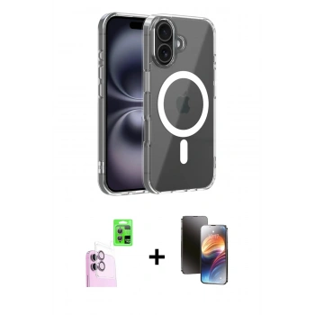 MARSİLYAN™- iPhone 16 Kılıf Ahenk Minimal Serisi - Siyah 3D Antistatik Mat Seramik Nano Ekran Koruyucu + Raze Metal Kamera Lens - PE