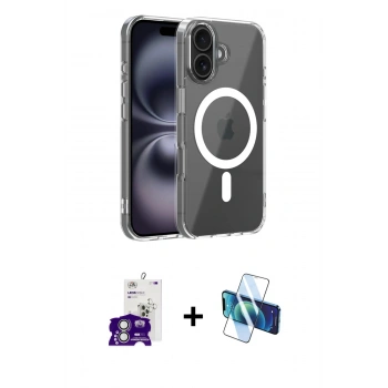 MARSİLYAN™- iPhone 16 Kılıf Ahenk Minimal Serisi - Siyah 3D Antistatik Seramik Nano Ekran Koruyucu + Bilvis Titan Kamera Lens - GS