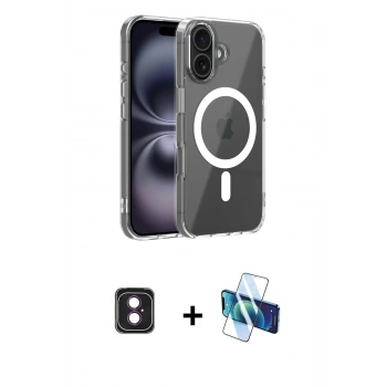 MARSİLYAN™- iPhone 16 Kılıf Ahenk Minimal Serisi - Siyah 3D Antistatik Seramik Nano Ekran Koruyucu + PVD Metal Kamera Lens - PE