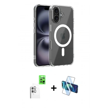 MARSİLYAN™- iPhone 16 Kılıf Ahenk Minimal Serisi - Siyah 3D Antistatik Seramik Nano Ekran Koruyucu + Raze Metal Kamera Lens - BZ