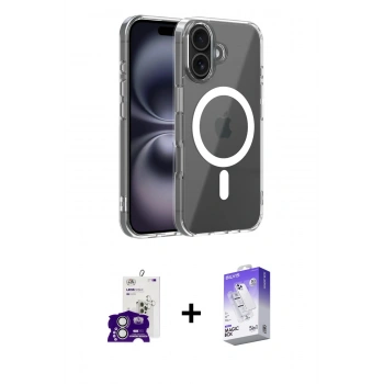 MARSİLYAN™- iPhone 16 Kılıf Ahenk Minimal Serisi - Siyah Bilvis 5in1 3D Magic Cam Ekran Koruyucu + Bilvis Titan Kamera Lens - GS