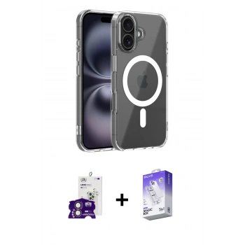 MARSİLYAN™- iPhone 16 Kılıf Ahenk Minimal Serisi - Siyah Bilvis 5in1 3D Magic Cam Ekran Koruyucu + Bilvis Titan Kamera Lens - PE