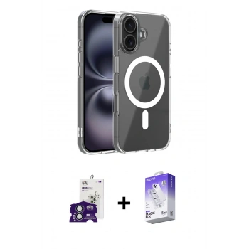 MARSİLYAN™- iPhone 16 Kılıf Ahenk Minimal Serisi - Siyah Bilvis 5in1 3D Magic Cam Ekran Koruyucu + Bilvis Titan Kamera Lens - YL