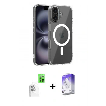MARSİLYAN™- iPhone 16 Kılıf Ahenk Minimal Serisi - Siyah Bilvis 5in1 3D Magic Cam Ekran Koruyucu + Raze Metal Kamera Lens - BZ