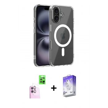 MARSİLYAN™- iPhone 16 Kılıf Ahenk Minimal Serisi - Siyah Bilvis 5in1 3D Magic Cam Ekran Koruyucu + Raze Metal Kamera Lens - PE