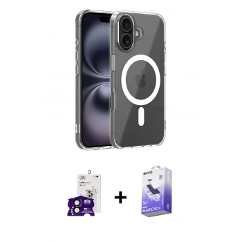 MARSİLYAN™- iPhone 16 Kılıf Ahenk Minimal Serisi - Siyah Bilvis 5in1 5D Magic Hayalet Cam Ekran Koruyucu + Bilvis Titan Kamera Lens - SH
