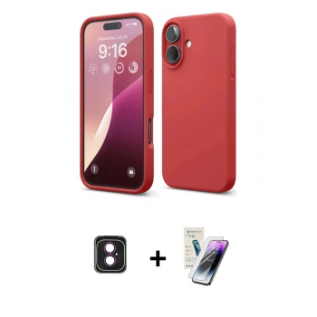 MARSİLYAN™- iPhone 16 Kılıf Ahenk Serisi - Şeffaf Pasifik Cam Ekran Koruyucu + PVD Metal Kamera Lens - PE