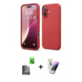 MARSİLYAN™- iPhone 16 Kılıf Ahenk Serisi - Şeffaf Pasifik Cam Ekran Koruyucu + Raze Metal Kamera Lens - SH