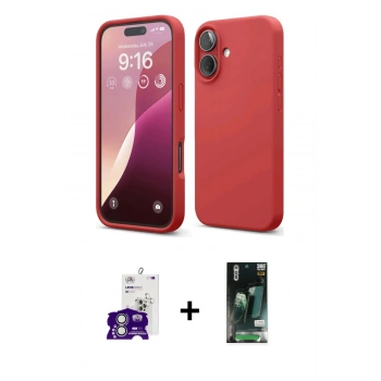 MARSİLYAN™- iPhone 16 Kılıf Ahenk Serisi - Siyah 360 Mat Full Body Arka Koruyucu + Bilvis Titan Kamera Lens - GS