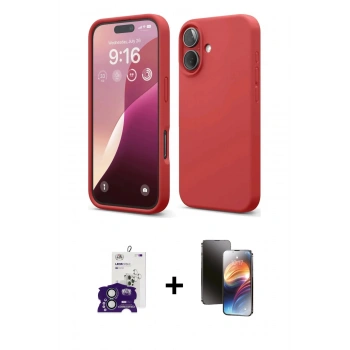 MARSİLYAN™- iPhone 16 Kılıf Ahenk Serisi - Siyah 3D Antistatik Mat Seramik Nano Ekran Koruyucu + Bilvis Titan Kamera Lens - YL