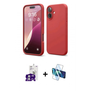 MARSİLYAN™- iPhone 16 Kılıf Ahenk Serisi - Siyah 3D Antistatik Seramik Nano Ekran Koruyucu + Bilvis Titan Kamera Lens - GS