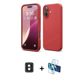 MARSİLYAN™- iPhone 16 Kılıf Ahenk Serisi - Siyah 3D Antistatik Seramik Nano Ekran Koruyucu + PVD Metal Kamera Lens - PE