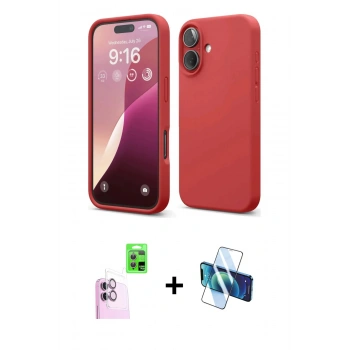 MARSİLYAN™- iPhone 16 Kılıf Ahenk Serisi - Siyah 3D Antistatik Seramik Nano Ekran Koruyucu + Raze Metal Kamera Lens - PE