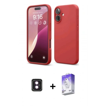 MARSİLYAN™- iPhone 16 Kılıf Ahenk Serisi - Siyah Bilvis 5in1 3D Magic Cam Ekran Koruyucu + PVD Metal Kamera Lens - PE