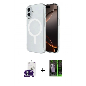 MARSİLYAN™- iPhone 16 Kılıf Ahenk Yansıma Prime - Şeffaf 360 Full Body Arka Koruyucu + Bilvis Titan Kamera Lens - YL