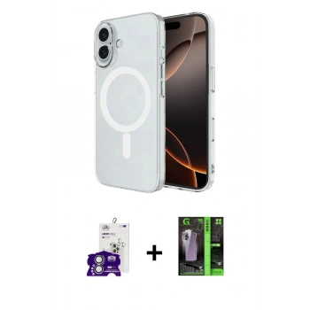 MARSİLYAN™- iPhone 16 Kılıf Ahenk Yansıma Prime - Şeffaf 360 Full Body Arka Koruyucu + Bilvis Titan Kamera Lens - GS