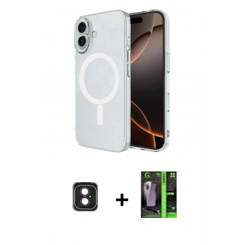 MARSİLYAN™- iPhone 16 Kılıf Ahenk Yansıma Prime - Şeffaf 360 Full Body Arka Koruyucu + PVD Metal Kamera Lens - PE