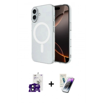 MARSİLYAN™- iPhone 16 Kılıf Ahenk Yansıma Prime - Şeffaf Pasifik Cam Ekran Koruyucu + Bilvis Titan Kamera Lens - SH