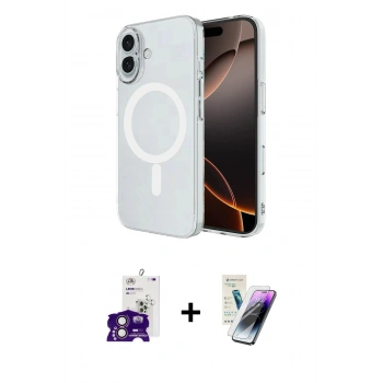 MARSİLYAN™- iPhone 16 Kılıf Ahenk Yansıma Prime - Şeffaf Pasifik Cam Ekran Koruyucu + Bilvis Titan Kamera Lens - PE