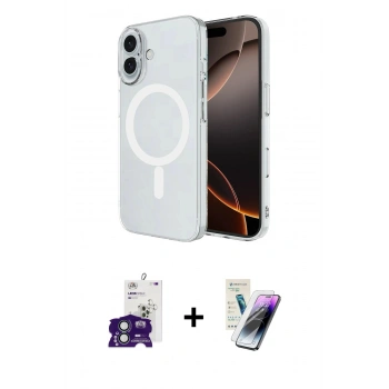 MARSİLYAN™- iPhone 16 Kılıf Ahenk Yansıma Prime - Şeffaf Pasifik Cam Ekran Koruyucu + Bilvis Titan Kamera Lens - YL