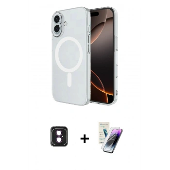 MARSİLYAN™- iPhone 16 Kılıf Ahenk Yansıma Prime - Şeffaf Pasifik Cam Ekran Koruyucu + PVD Metal Kamera Lens - PE
