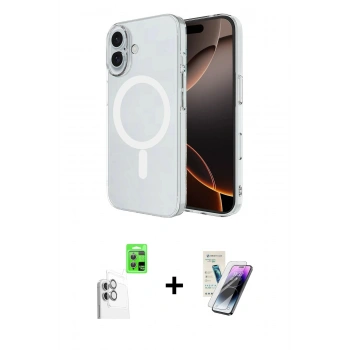 MARSİLYAN™- iPhone 16 Kılıf Ahenk Yansıma Prime - Şeffaf Pasifik Cam Ekran Koruyucu + Raze Metal Kamera Lens - BZ
