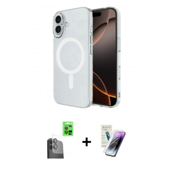 MARSİLYAN™- iPhone 16 Kılıf Ahenk Yansıma Prime - Şeffaf Pasifik Cam Ekran Koruyucu + Raze Metal Kamera Lens - SH