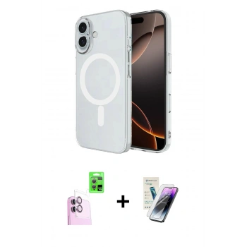 MARSİLYAN™- iPhone 16 Kılıf Ahenk Yansıma Prime - Şeffaf Pasifik Cam Ekran Koruyucu + Raze Metal Kamera Lens - PE